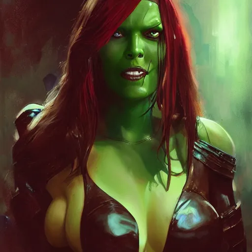 Prompt: Gamora, paint by Raymond Swanland