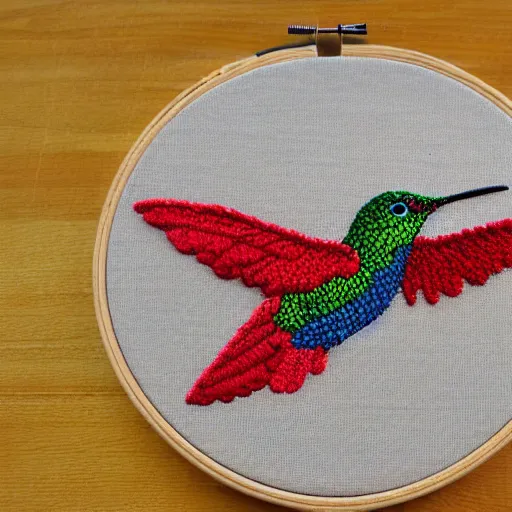 Prompt: hummingbird embroidery,