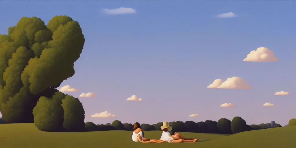 Prompt: lovers, blue sky, summer evening, kenton nelson