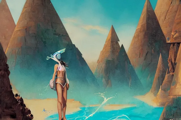 Image similar to lee jin - eun in astronaut dress emerging from turquoise water in egyptian pyramid by peter mohrbacher, android james, conrad roset, m. k. kaluta, martine johanna, rule of thirds, elegant look, beautiful, luxurious