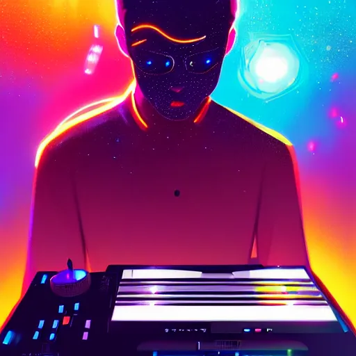 Image similar to night fever, a dj creating illegal disco music, digital painting, artstation, ristan eaton, victo ngai, artgerm, rhads, ross draws, anime styled, hd, 4 k