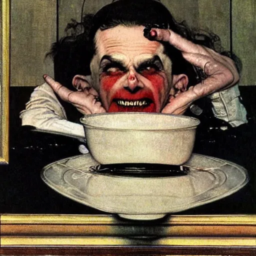 Image similar to Sad vampire, by Norman Rockwell.