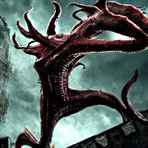 Image similar to a resident evil 5 game that has lovecraftian Giger creatures