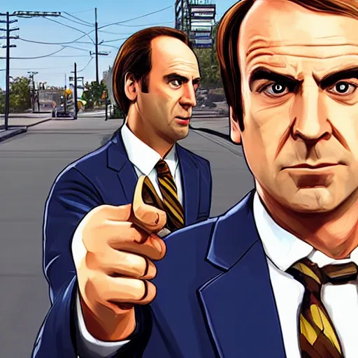 Image similar to Saul Goodman from Better Call Saul as a GTA character portrait, Grand Theft Auto, GTA cover art