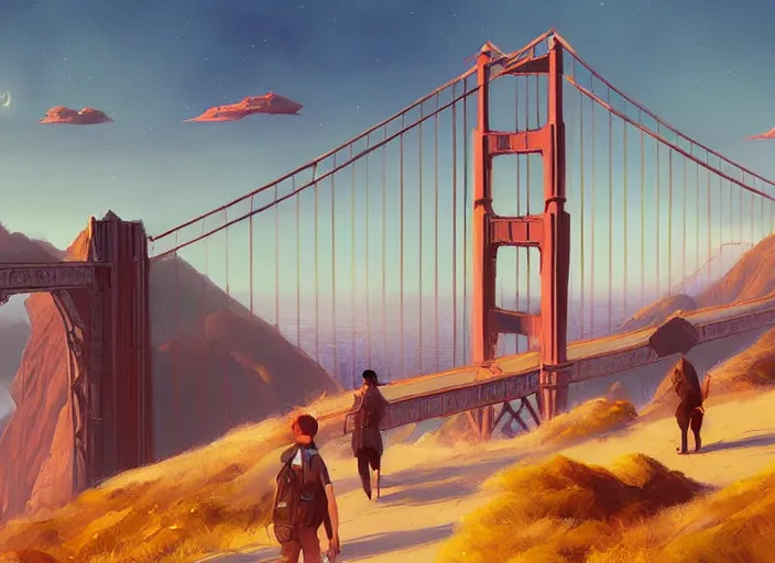 Prompt: san francisco golden gate scenery, unreal engine fantasy art by greg, loish, rhads, ferdinand, knab tom bagshaw, makoto shinkai