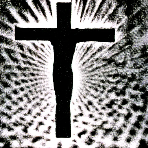 Image similar to vhs static overlay of sign of the cross, angel apparitions, vhs, 1 9 9 0, highly realistic, highly detailed, vhs noise static, black and white, vhs glitch