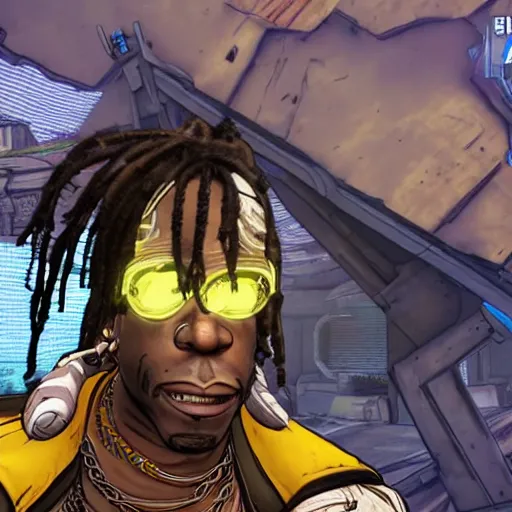 Image similar to rapper Chief Keef in borderlands 2 very detailed 4K quality super realistic