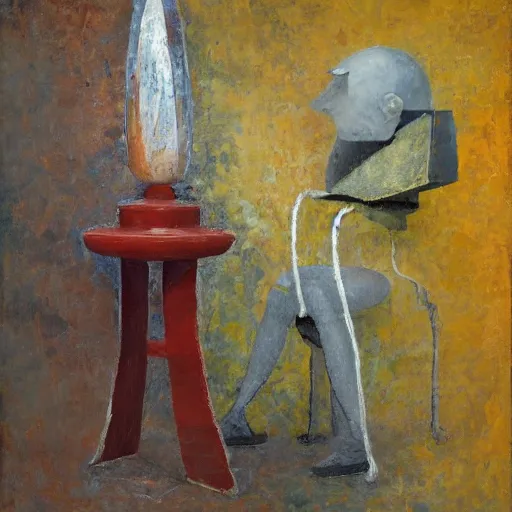 Image similar to an impasto painting by shaun tan of an abstract sculpture by the caretaker and john chamberlain ( 1 9 0 0 )