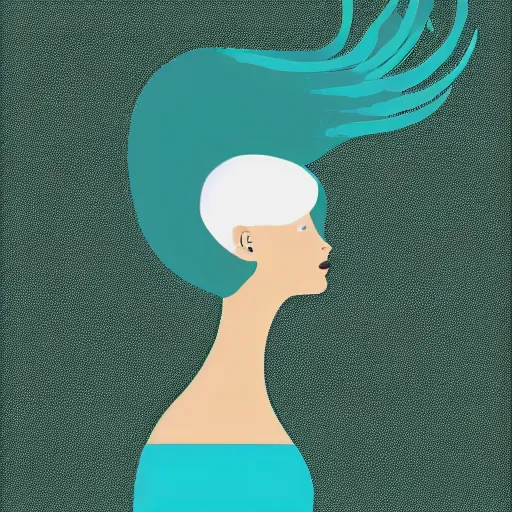 Prompt: a portrait of a girl with turquoise hair, made of many colorful flat color minimal shapes and curves, modern graphic design, white background, artsy, graphic design profile picture