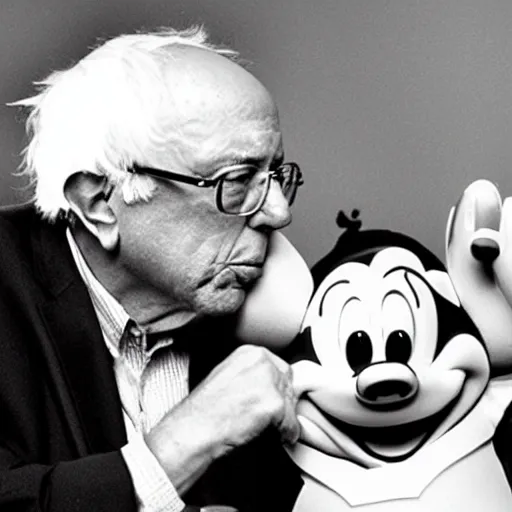 Prompt: bernie sanders choking mickey mouse