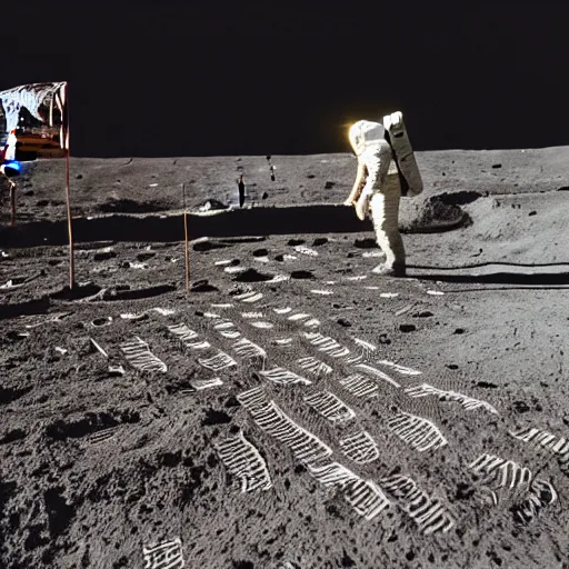 Image similar to photograph of a cowboy planting the american flag on the moon