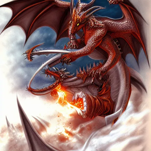 Image similar to a drawing of a dragon and a demon fighting, an illustration of by Anne Stokes, deviantart, fantasy art, d&d, grotesque, polycount