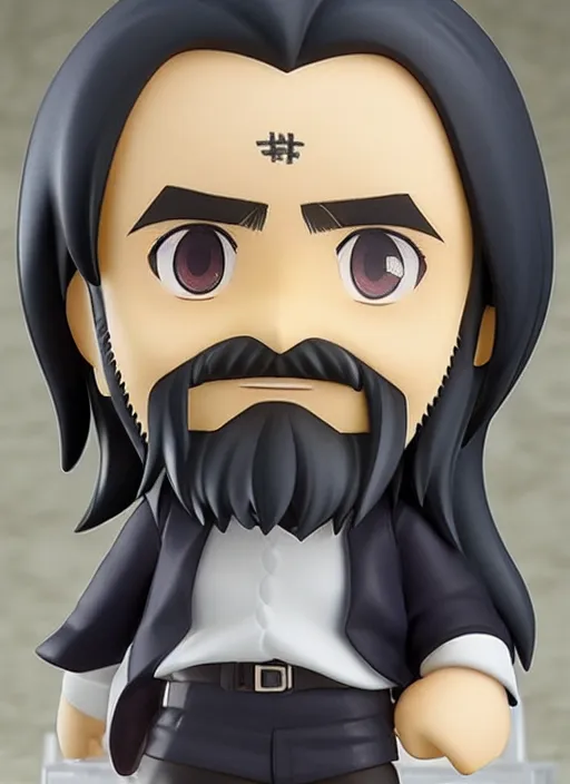 Image similar to charles manson, an anime nendoroid of charles manson figurine, realistic face, detailed product photo