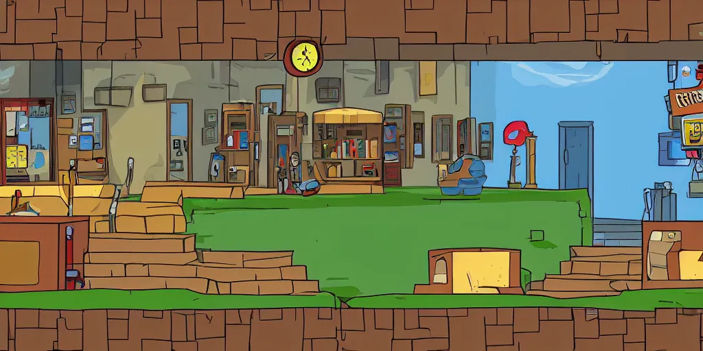 Prompt: background of cartoon 2d game level showing the office of a private investigator