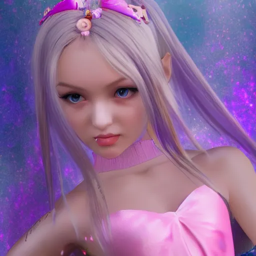 Image similar to A beautiful portrait of a character from the rainbow sky paradise in the process of transforming into her magical girl outfit, Pixiv 3DCG, Daz Studio