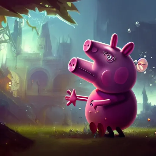 Image similar to Portrait of Peppa Pig, League of Legends amazing splashscreen artwork, splash art,natural light, elegant, intricate, fantasy, atmospheric lighting, by Greg rutkowski, league of legends splash art, hd wallpaper, ultra high details