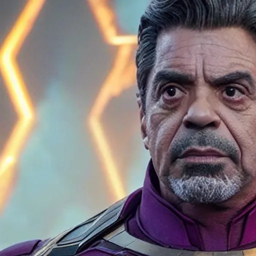 Image similar to film realistic still Eugenio Derbez as Thanos in Avengers Endgame