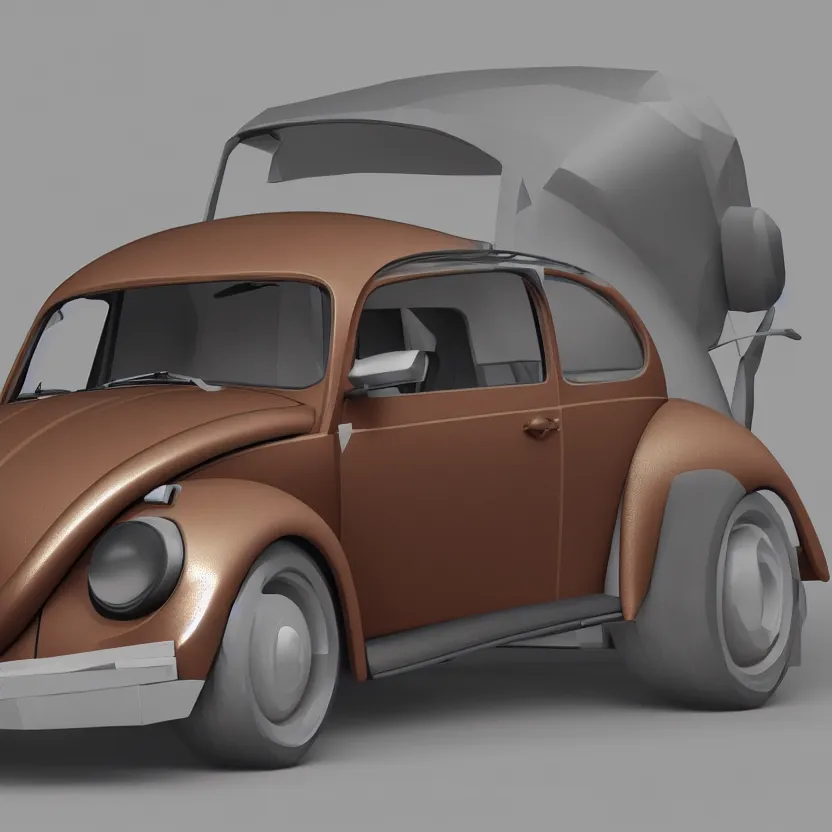 Image similar to a low poly render of a VW Beetle on a bookshelf, octane render, unreal engine 5, high quality