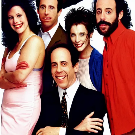 Prompt: cast of seinfeld, rolling stone magazine mid 1 9 9 0 s