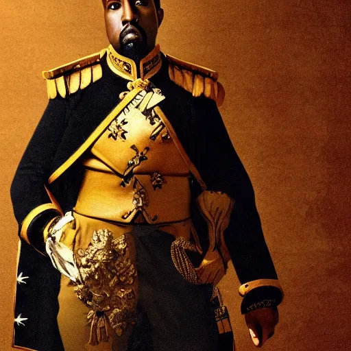 Image similar to Portrait of Kanye West as emperor napoleon, amazing splashscreen artwork, splash art, head slightly tilted, natural light, elegant, intricate, fantasy, atmospheric lighting, cinematic, photo realistic