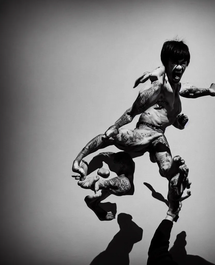 Image similar to portrait of a screaming bruce lee by mcbess