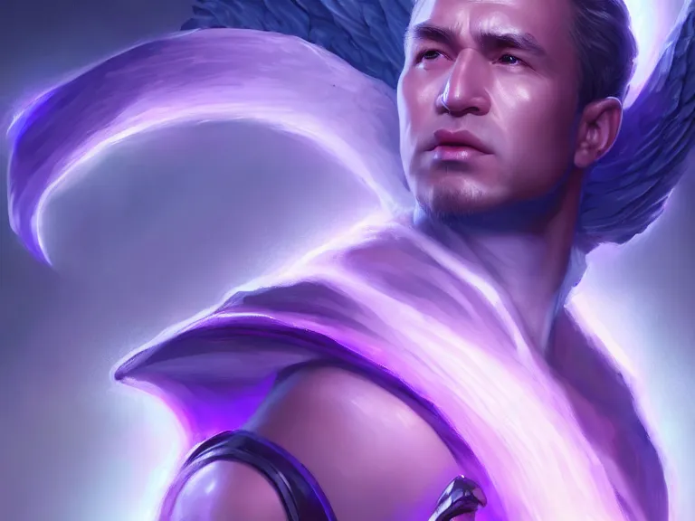 Prompt: portrait of angelic cosmic emperor black hole george w. bush, rule of thirds, violet gradient, photorealistic facial features, league of legends splash art, by chengwei pan, huang guangjian, viktoria gavrilenko, artgerm, greg rutkowski, 8 k, octane, digital painting, artstation