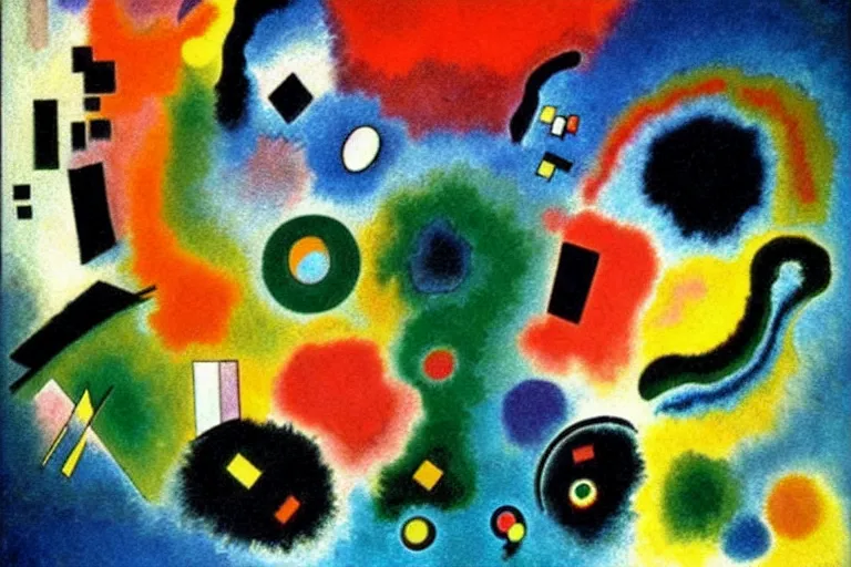 Prompt: born under a bad sign, good luck and trouble are my only friends, colors orange, white!!, dark green, dark blue, surreal abstract painting by kandinsky