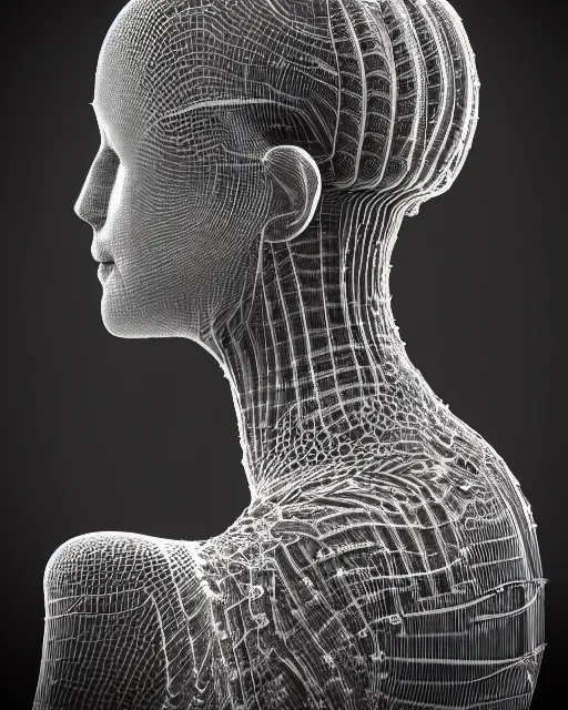 Image similar to mythical dreamy black and white organic bio - mechanical spinal ribbed profile face portrait detail of translucent steampunk beautiful female angelic - human - queen - vegetal - cyborg, highly detailed, intricate crystal ivy jelly ornate, poetic, translucent roses ornate, 3 d render, digital art, octane render, 8 k artistic photography, photo - realistic, by dora maar