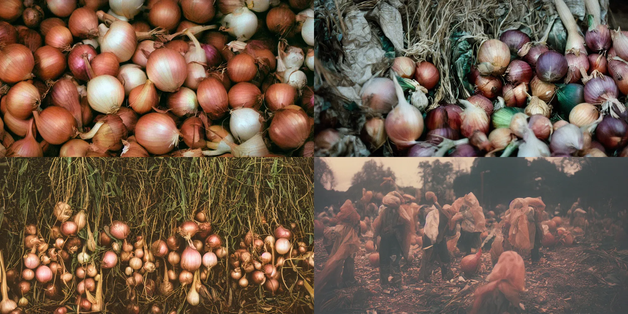 Prompt: onion folk, cinestill 800t 50mm eastmancolor, liminal space