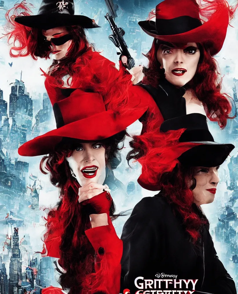 Image similar to gritty grimdark reboot of carmen sandiego, movie poster