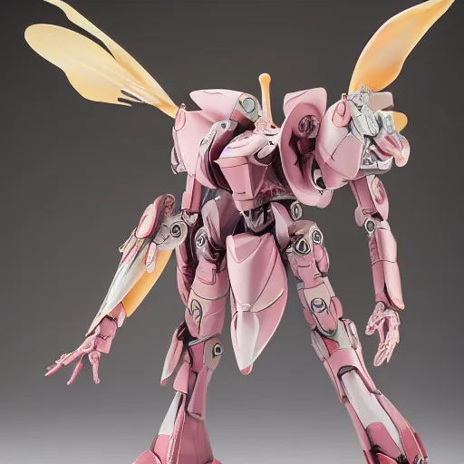 Image similar to futuristic nymphaea themed mecha waterlily upper body, sepals forming helmet, highly detailed, nymphaea, 8 k hd resolution, barbatos mobile suit with floral inlay, bandai box art, star wars, makoto kobayashi, frank gehry, raymond swanland