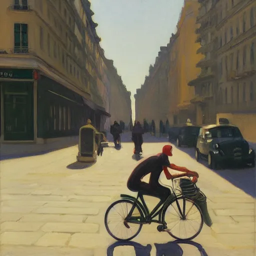 Prompt: cthulu riding a bike in paris. edward hopper. faithfully depicted, sharp focus, global illumination, radiant light, detailed and intricate environment, trending on artstation