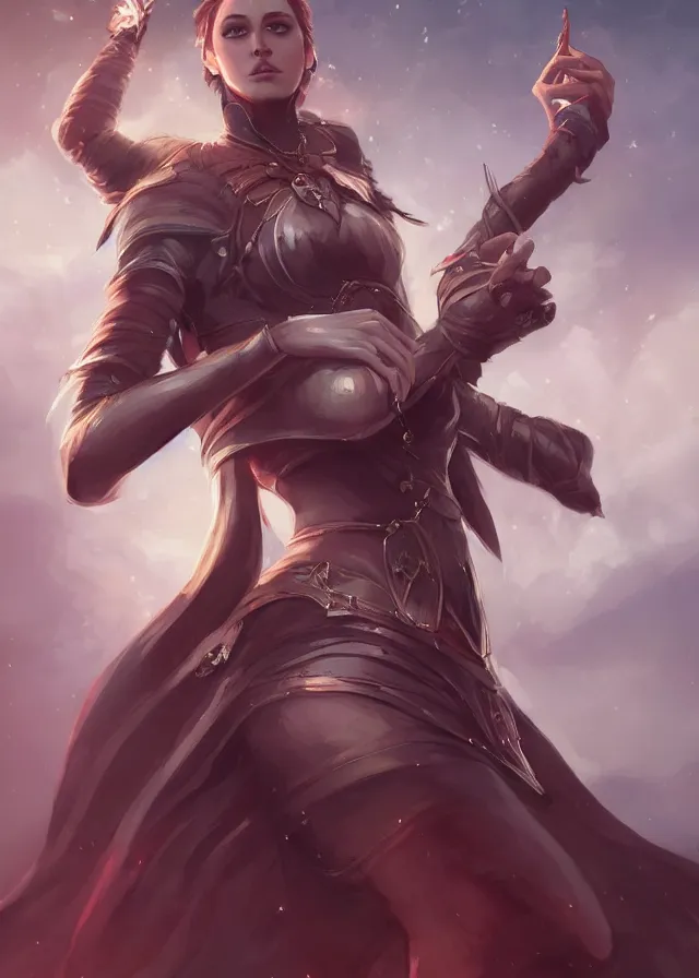 Prompt: a noble knight women raise her hand to summon her raccoon spirit with magical detail above her, by artgerm, charlie bowater, inspired by dragon age inquisition featured on artstation