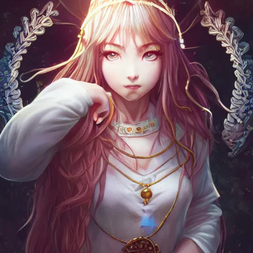 Prompt: happy elden priestess in the temple, mmmmim, fancy silver runes, intricate braided hair, plump body, manga panel by kosuke kurose, soft lighting, highly detailed face, cozy atmosphere, sharp focus, artstation, secret of mana, sophie anderson, arnold armitage, loish