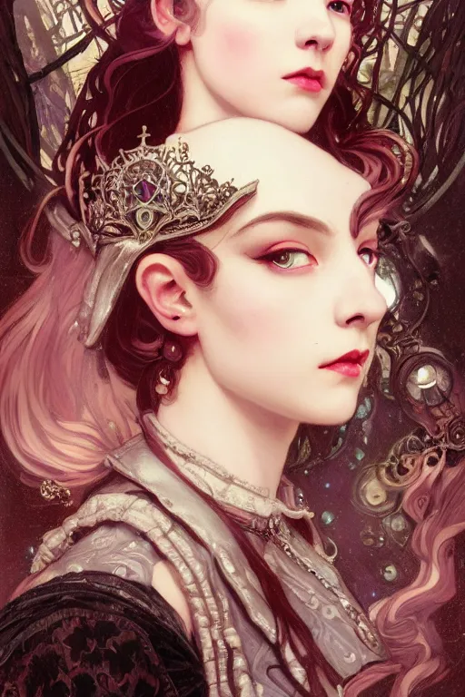 Prompt: beautiful and luxury and victorian and gothic and dieselpunk young medieval dark crown princess portrait like blackpink lisa+smoky eyes+front face with light flowing hair, ultradetail face, art and illustration by tian zi and craig mullins and WLOP and alphonse mucha, fantasy, intricate complexity, human structure, human anatomy, fantasy character concept, watermark, blurry, hyperrealism 8k