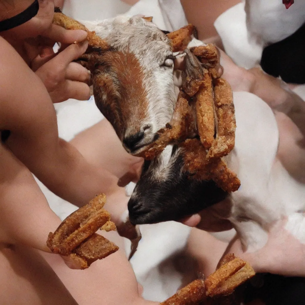 Image similar to A tatoo stencil of a goat biting a cinnamon churro