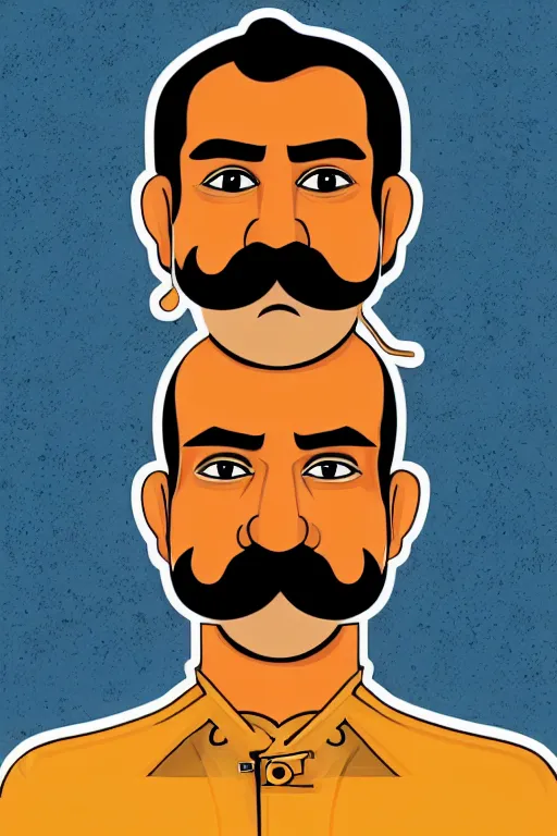 Image similar to portrait of an indian man with moustache, art by butcher billy, sticker, colorful, illustration, highly detailed, simple, smooth and clean vector curves, no jagged lines, vector art, smooth