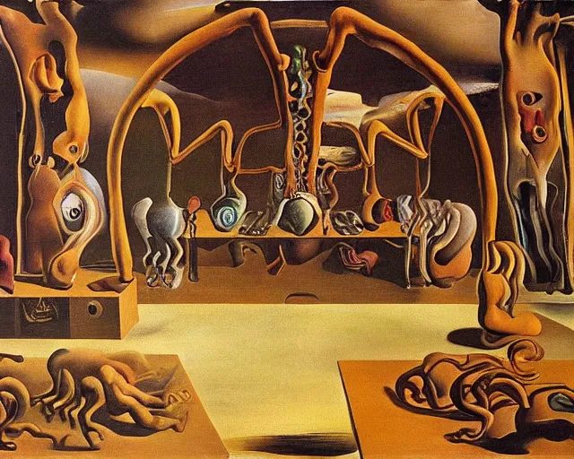 Image similar to The School of Atens, Salvador Dalí, oil on canvas