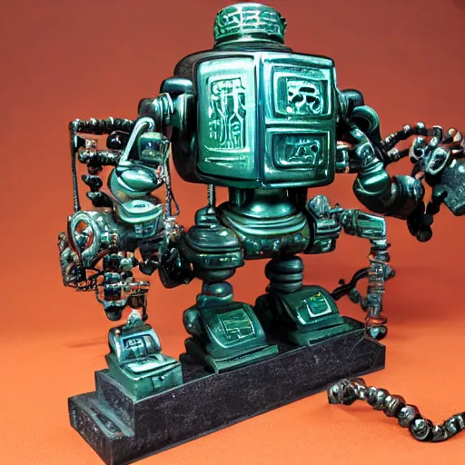 Prompt: steampunk robot, Korean jade carving