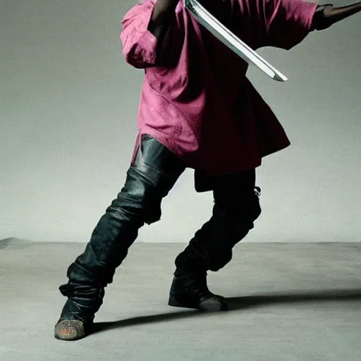 Image similar to Kanye West wielding a katana