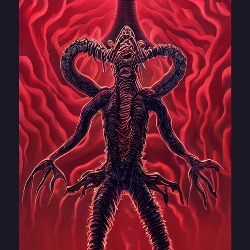 Image similar to the Demogorgon from stranger things, artstation hall of fame gallery, editors choice, #1 digital painting of all time, most beautiful image ever created, emotionally evocative, greatest art ever made, lifetime achievement magnum opus masterpiece, the most amazing breathtaking image with the deepest message ever painted, a thing of beauty beyond imagination or words