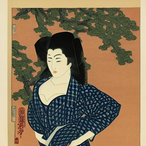 Prompt: Kaitlyn Michelle Siragusa, better known as Amouranth, full body portrait, by Katsushika Hokusai, by Haruyo Morita, by Ohara Koson