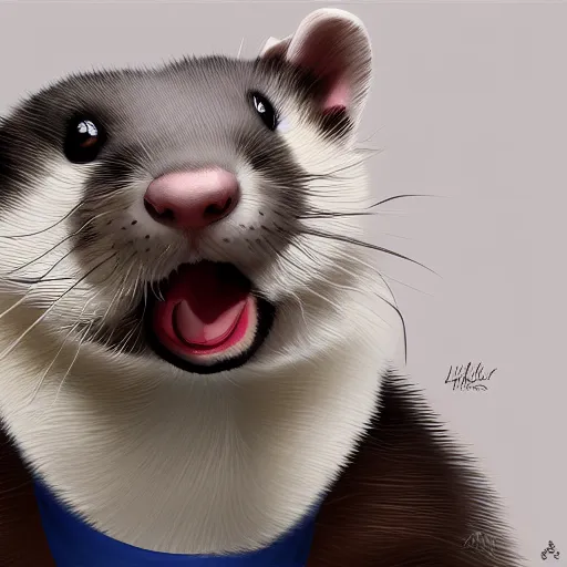 Image similar to A ferret as The Hulk, white background, Digital painting