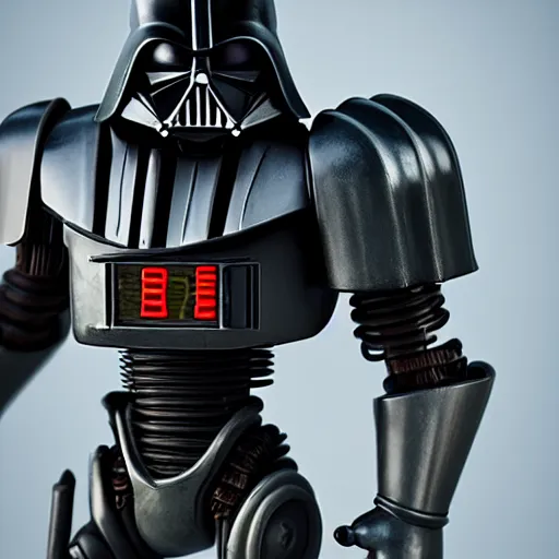 Image similar to huge power armor with servos from fallout in the style of Darth Vader from star wars, realism, depth of field, focus on darth vader,