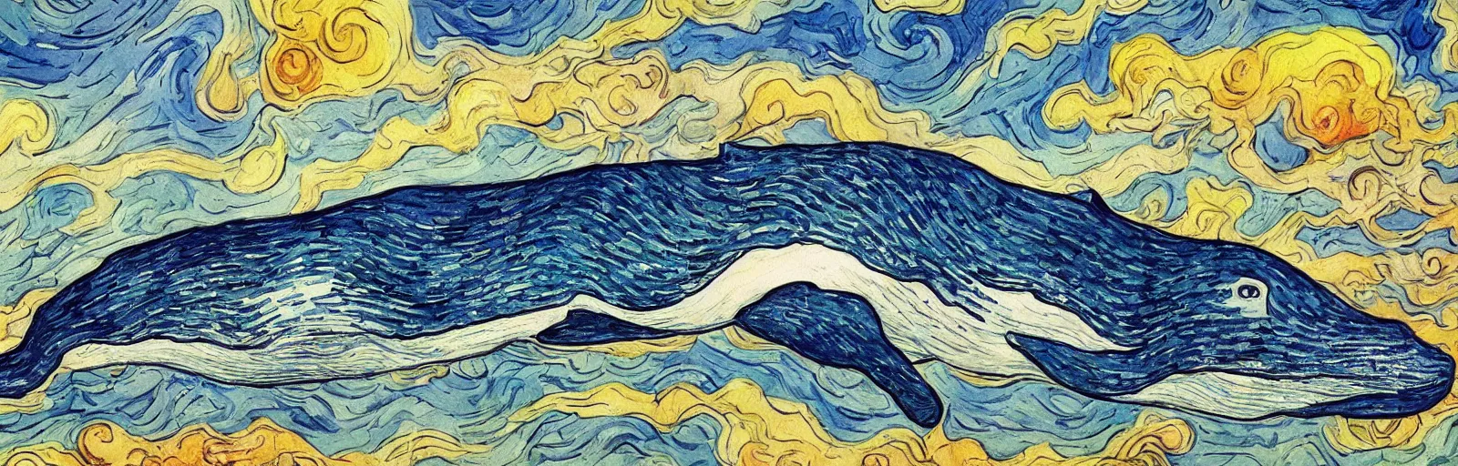 Prompt: anatomically correct whale, aesthetically pleasing composition, watercolor painting by hayao miyazaki and vincent van gogh, masterful, sharp focus, rich texture, rich vivid color, dynamic, energetic, lively, perspective, elegant design, high detail, hdr.