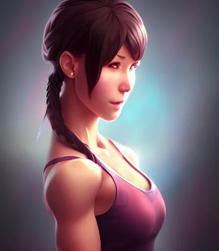 Image similar to beautiful portrait of a gorgeous personal trainer who looks like My dress up darling , character design by charlie bowater, ross tran, artgerm, and makoto shinkai, detailed, soft lighting, rendered in octane