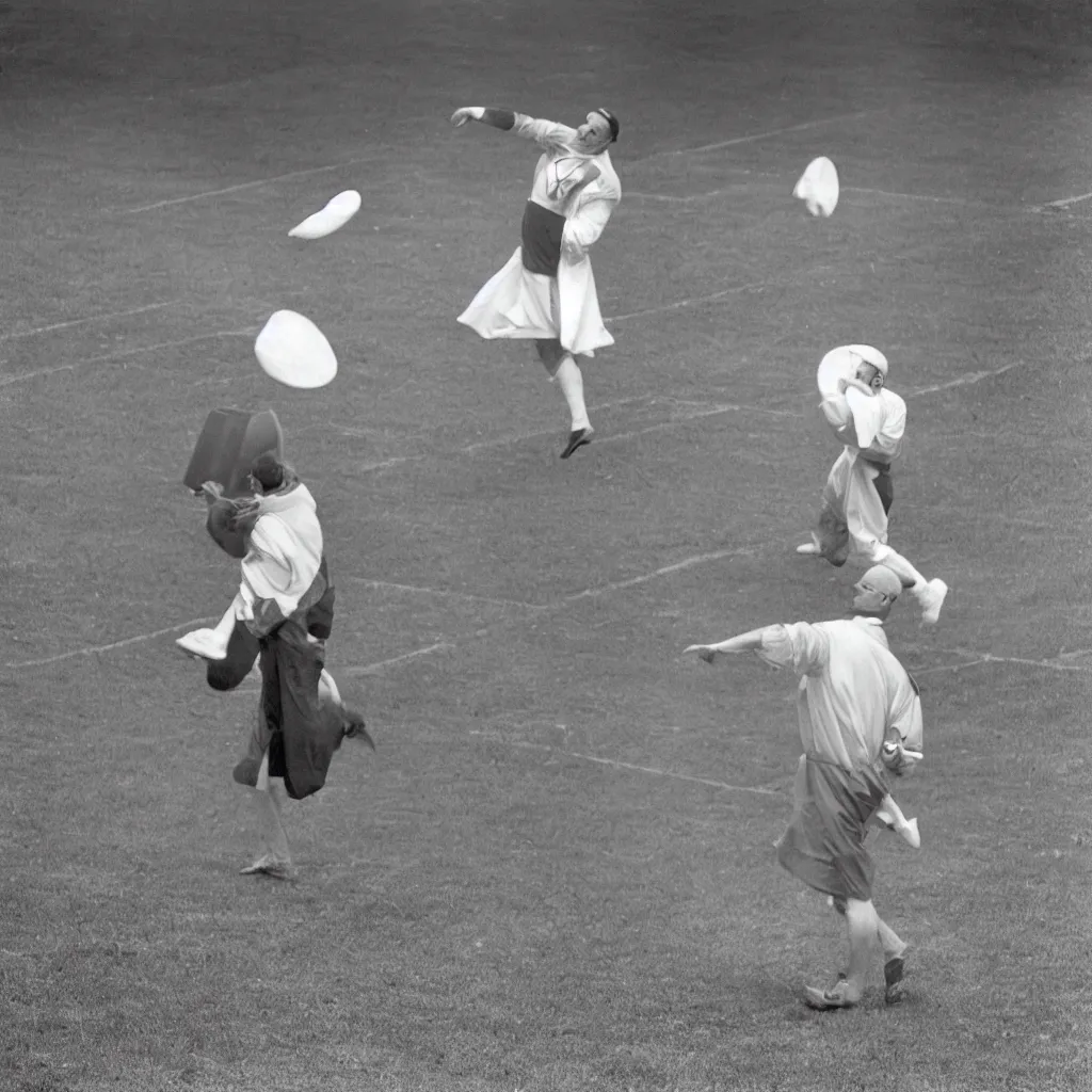 Prompt: the pope throwing a discus, vintage photograph, 8 k