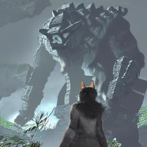 Image similar to cat by shadow of the colossus style