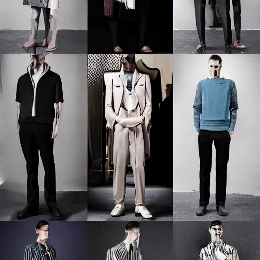 Prompt: late modernist game fashionwear, casual affordable clothing, the birth of postmodernism, exterior full lookbook