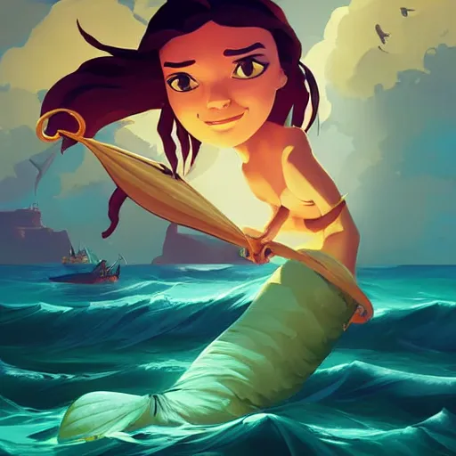 Image similar to painting mermaid treasure on sea of thieves game avatar hero smooth face median photoshop filter cutout vector, behance hd by jesper ejsing, by rhads, makoto shinkai and lois van baarle, ilya kuvshinov, rossdraws global illumination